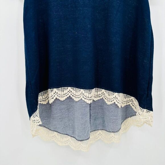 Altar'd State Size Small Navy Blue Lace Trim Short Sleeve Scoop Neck Knit Top - Picture 3 of 7